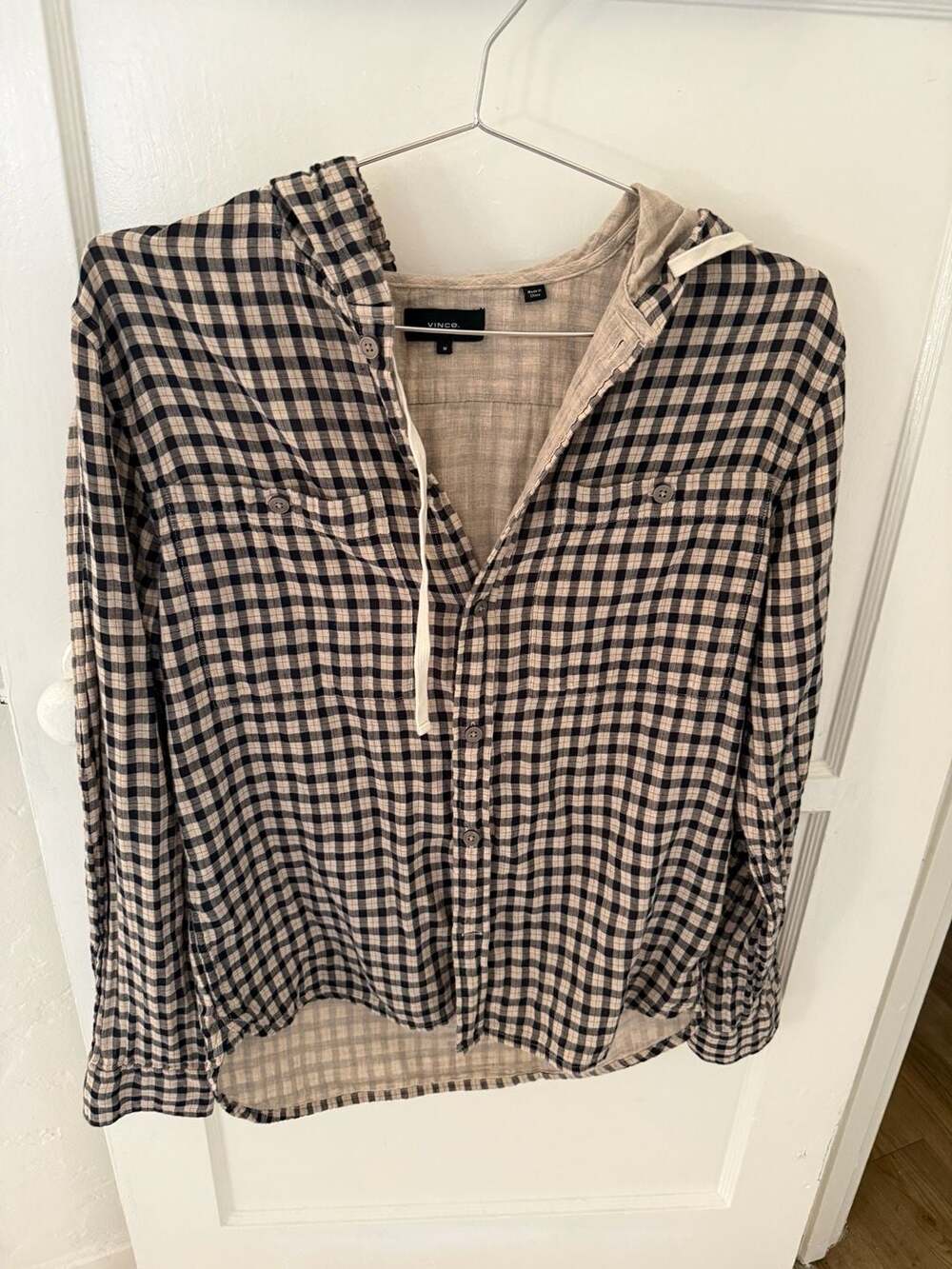 Vince Hooded Plaid Button-Down Shirt